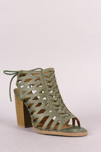 Load image into Gallery viewer, Qupid Lattice Weave Open Toe Chunky Heel Booties