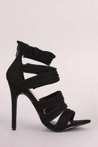 Liliana Bow Accent Strappy Ruched Stiletto Heel