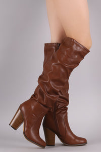 Slouchy Chunky Heeled Knee High Boots