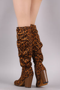 Slouchy Chunky Heeled Knee High Boots