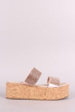 Load image into Gallery viewer, Qupid Double Rhinestone Straps Open Toe Cork Flatform Sandal